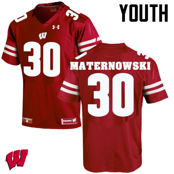 Youth Wisconsin Badgers #30 Aaron Maternowski College Football Jerseys-Red - Click Image to Close